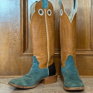 Kids Tan and Blue Cowboy Boots